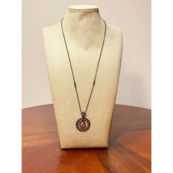 Sweet Romance Art Nouveaux Style Crystal Pendant Necklace in Bronze/Orange - Picture 1 of 4